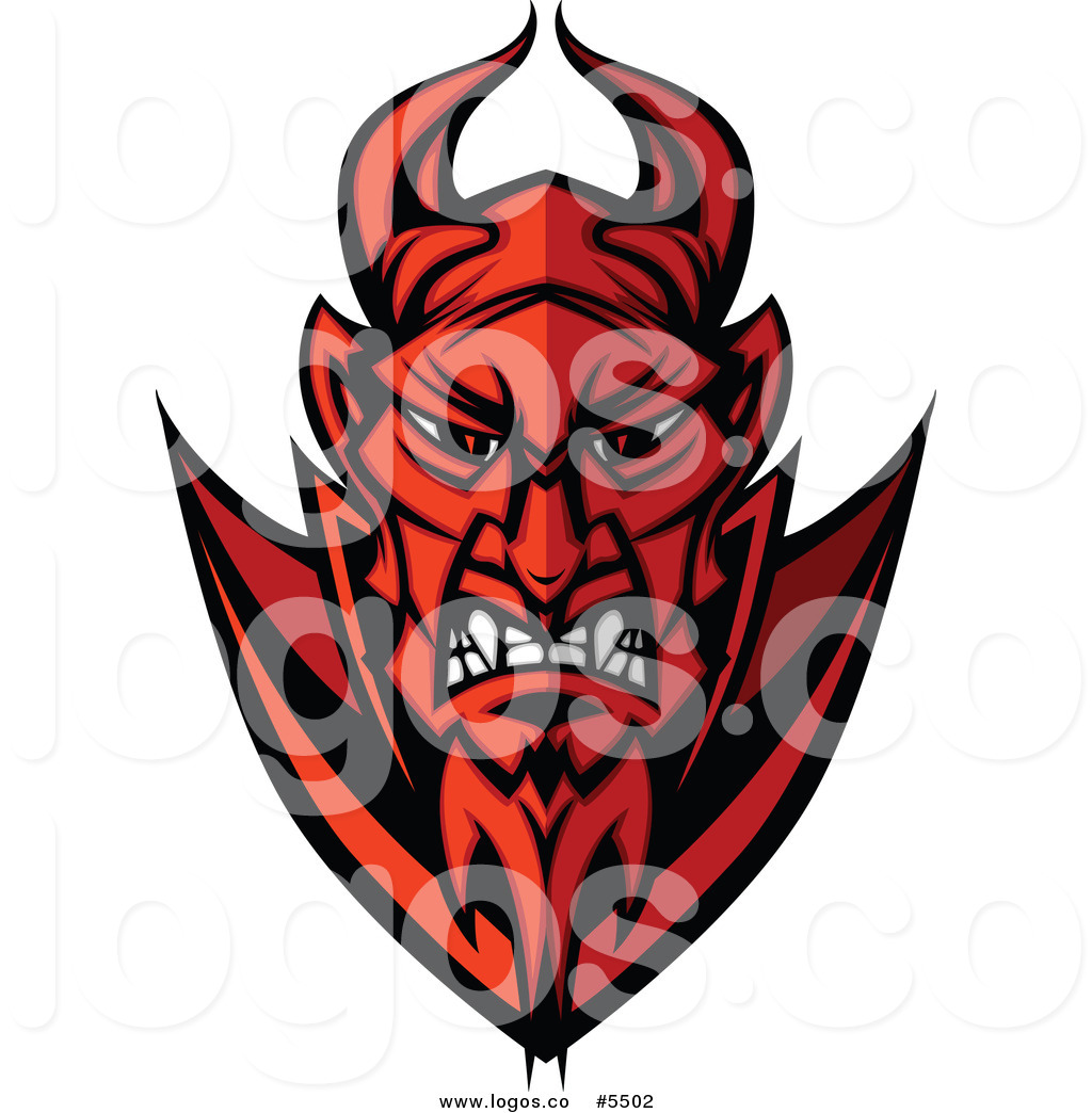 Royalty Free Vector of a Logo of a Red Angry Devil Face by Chromaco.