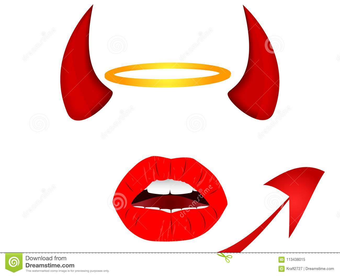 Angel And Devil Horn Halo And Tail Stock Vector.