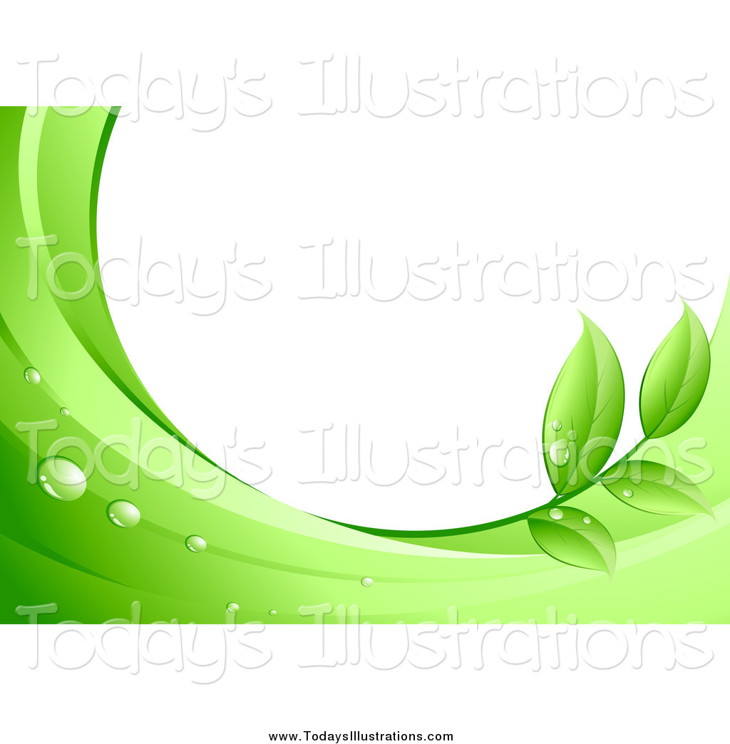 Clipart of a Dew Drops, Green Leaves and Waves Background by beboy.