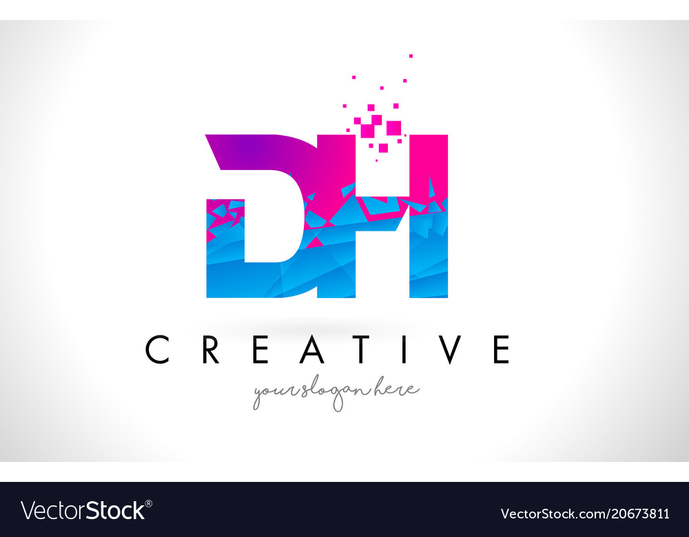 Dh d h letter logo with shattered broken blue.