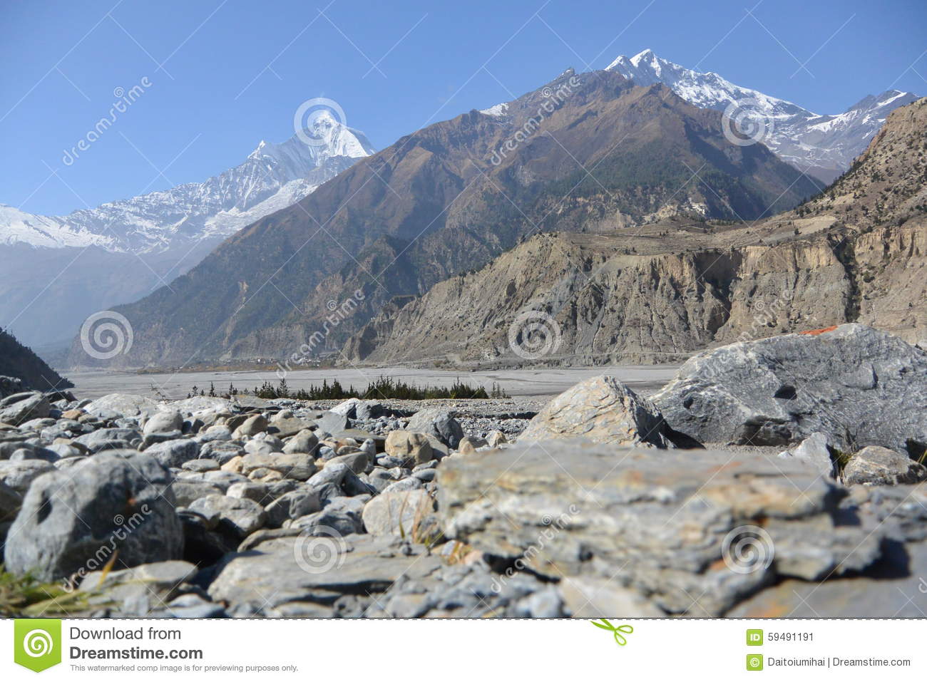 View Of Mount Dhaulagiri From Kali Gandaki Valley,Nepal Stock. View Of Mount Dhaulagiri From Kali Gandaki Valley,Nepal Stock.
