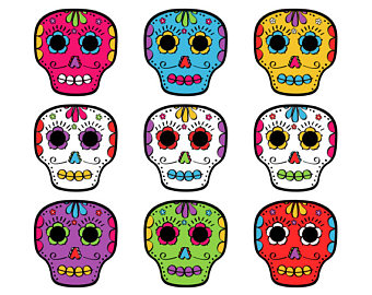 Day Of The Dead Skulls Clip Art, Calaveras Clipart, Día De Mu.