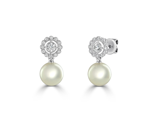 Akoya Pearl and Diamond Earrings.