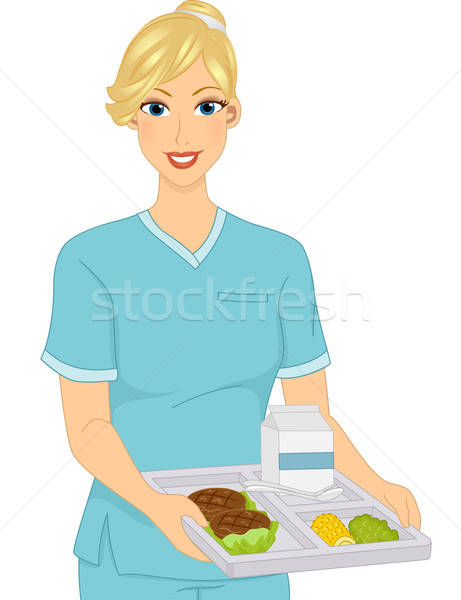 Girl Dietician Food Tray vector illustration © lenm.