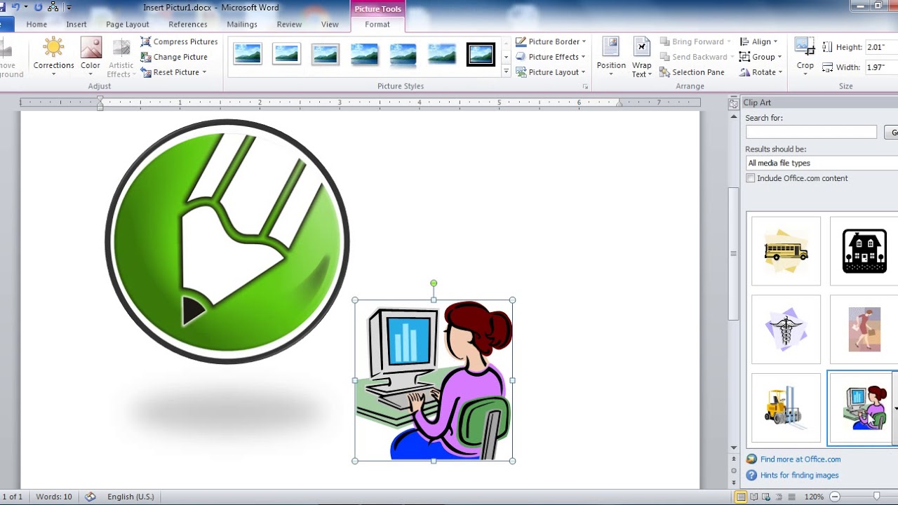 Insert Picture Clip art and Smart Art in Ms Word in Hindi.