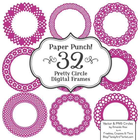 32 Premium Paper Punch Fuchsia Lace Frames Clipart & Vectors.