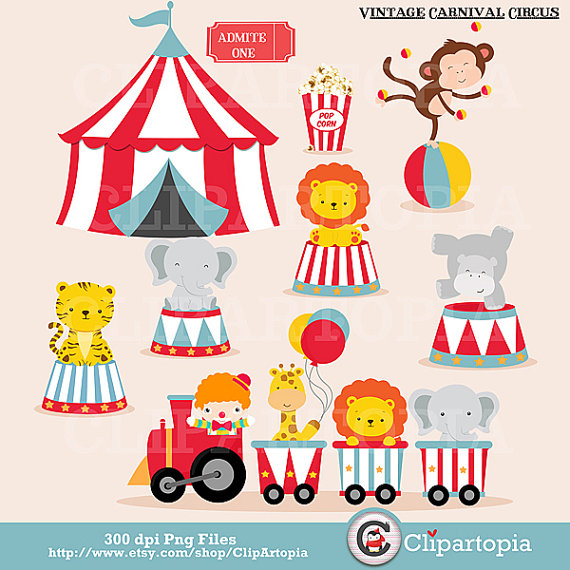 Vintage Carnival Circo Digital art / Animaleds de Circo clip art.
