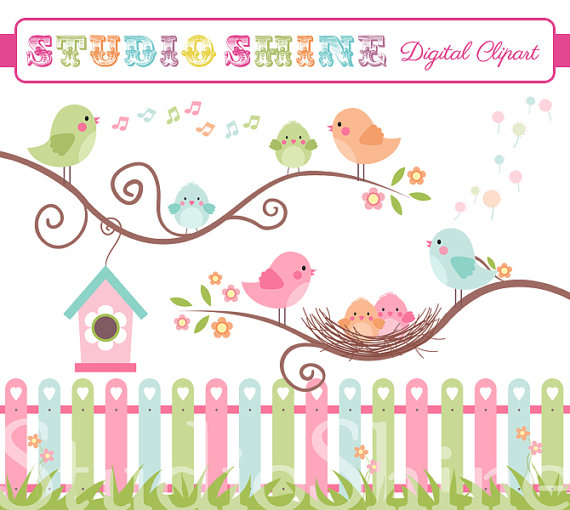 Digital Clipart, The Best Nest, Cute Birds Clip Art, PNG Files.