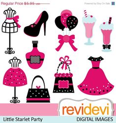 Fashion Party Clipart with Purses, Makeup, Jewelry, high heels.