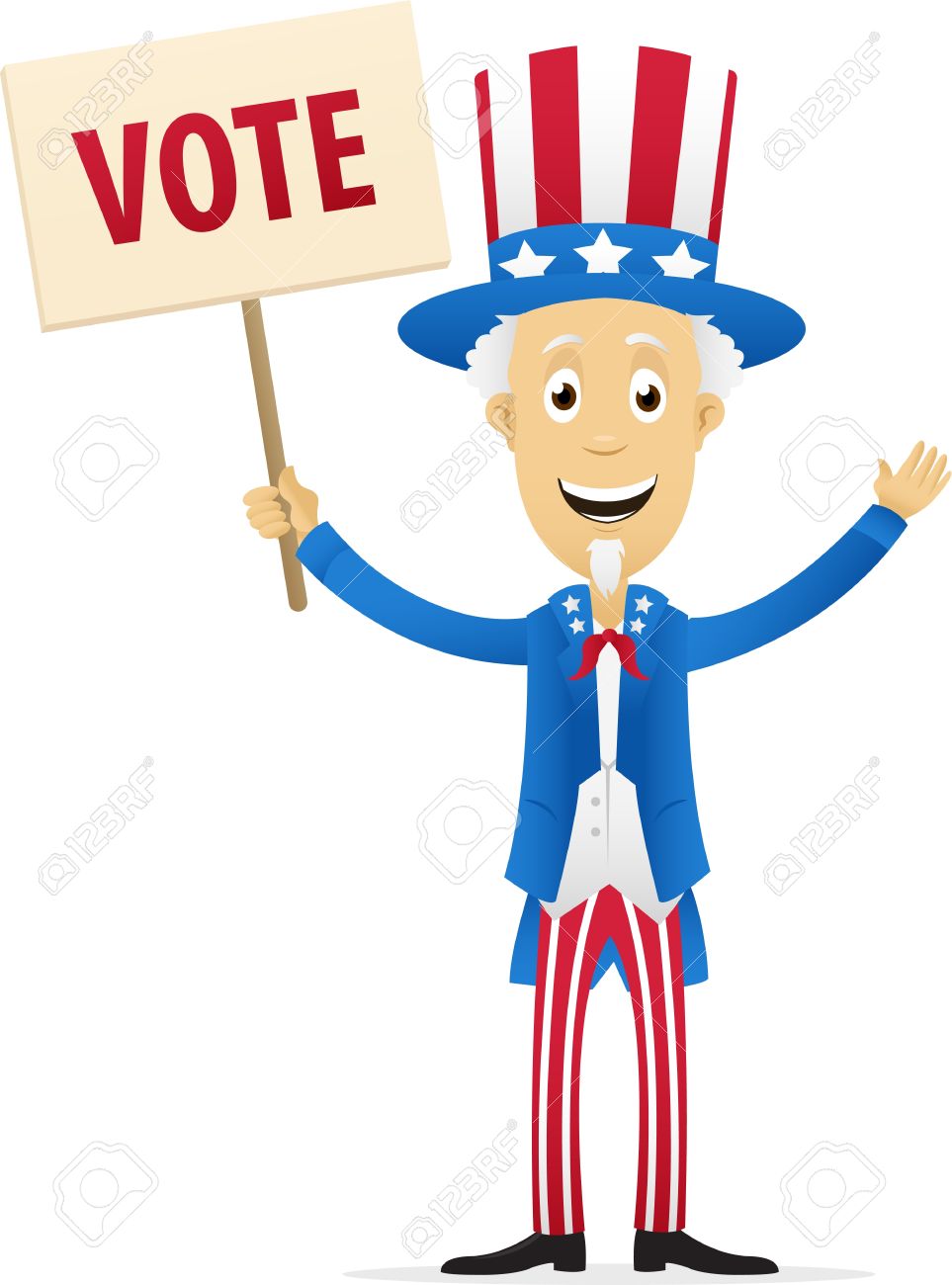 Digitally Generated Image Of Uncle Sam Holding Vote Placard.