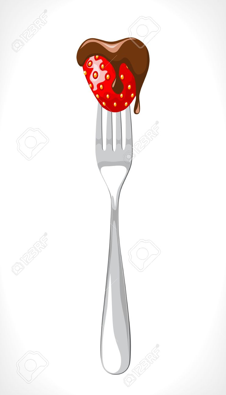 Fork With Strawberry Dipped In The Chocolate.