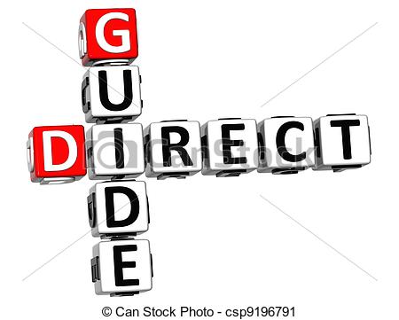 Clipart of 3D Direct Guide Crossword text on white background.