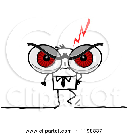 Clipart of a Stick Businessman with Giant Red Angry Eyes.