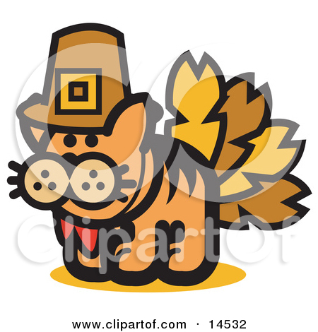 Ginger Cat Disguised as a Thanksgiving Turkey Clipart Illustration.