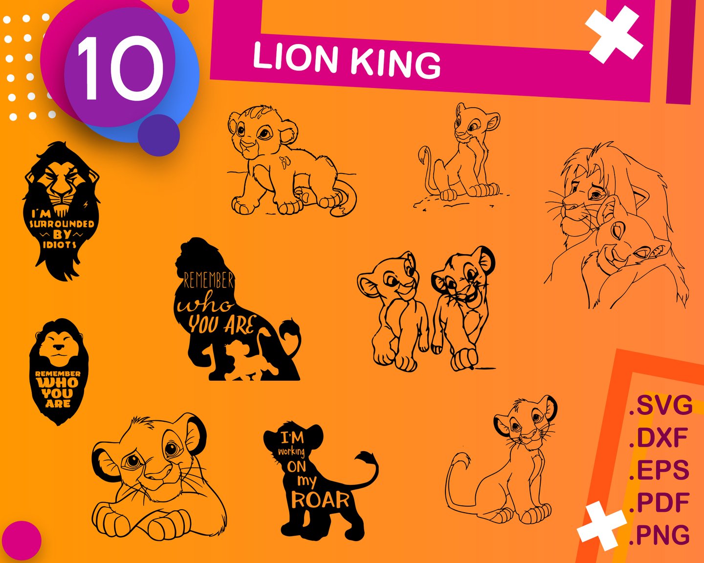 Lion King SVG, Simba SVG, Disney Character, Lion SVG, Cricut, Silhouette,  Cut File, Vector, Vinyl File, Clipart Svg, Eps, Png, Dxf.