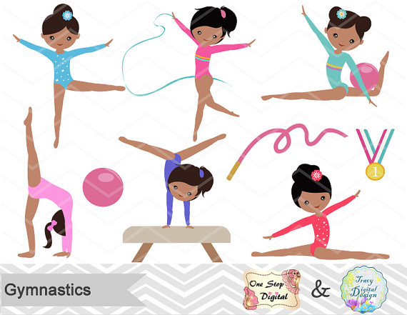 Gymnastics Digital Clipart, Digital Girls Gymnastics Clip Art.