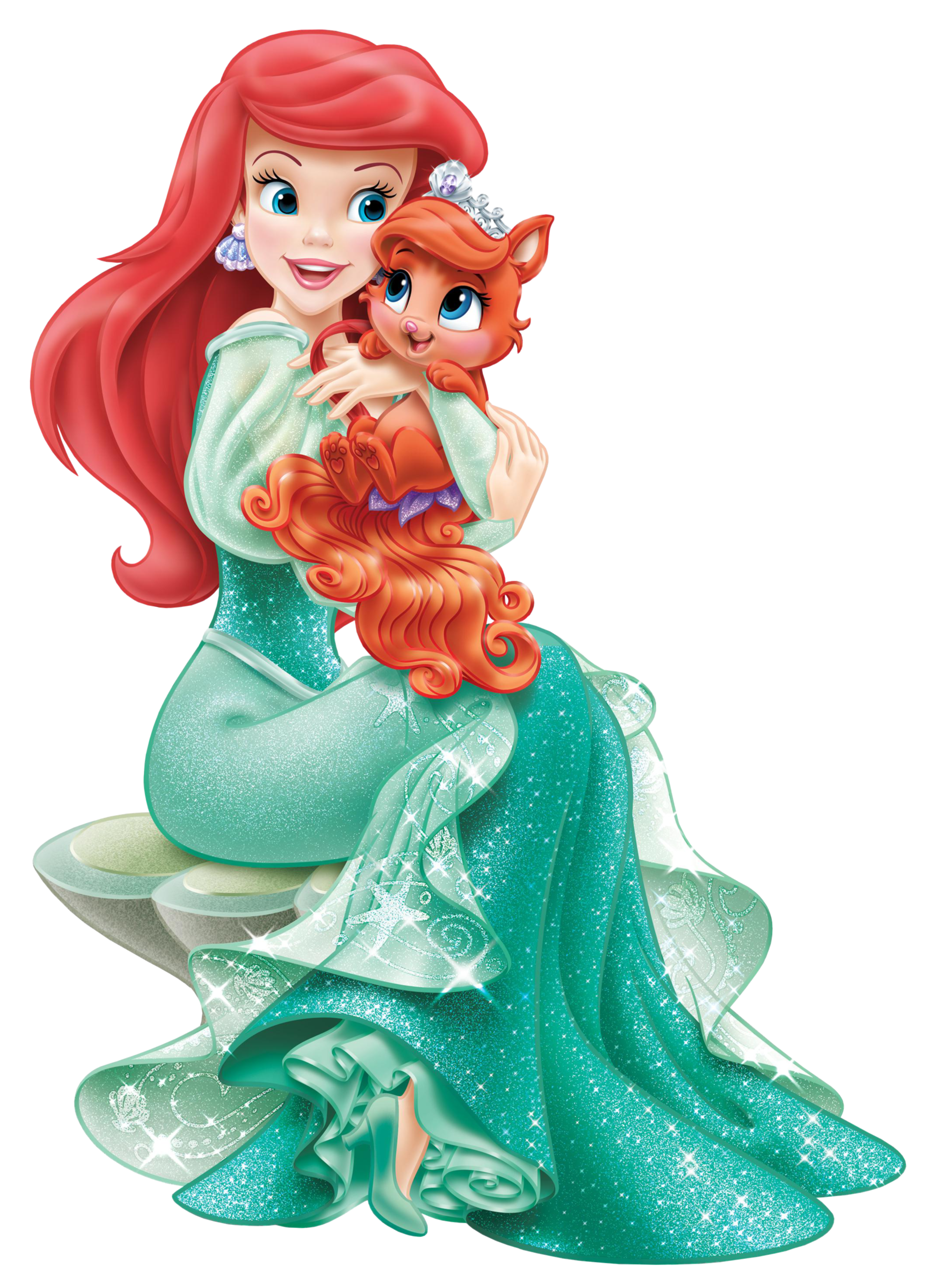 Disney Princess Ariel with Cute Kitten Transparent PNG Clip Art.