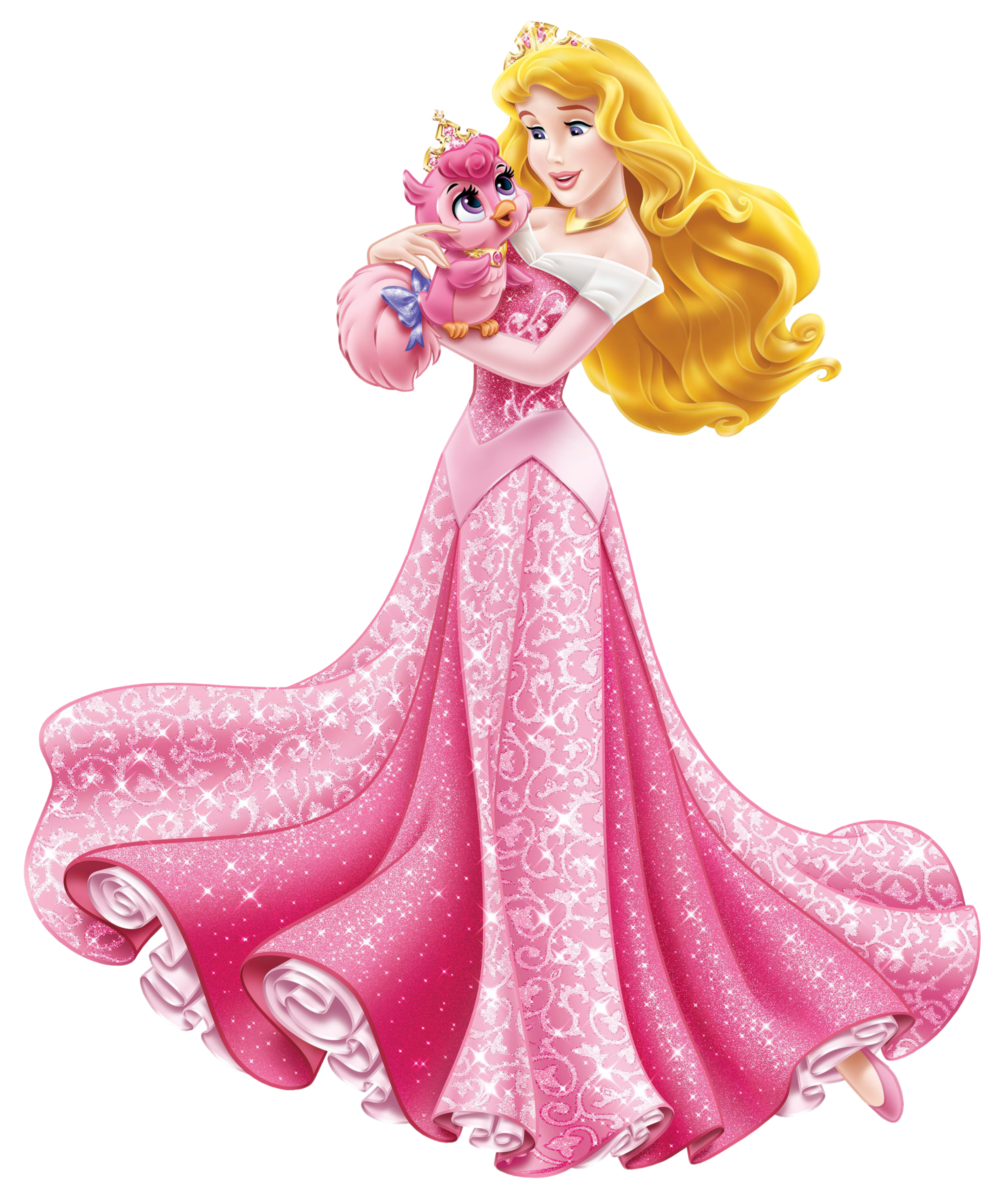 Disney Princess Aurora with Cute Bird Transparent PNG Clip.