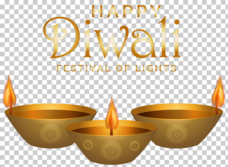 Diwali , Happy Diwali , three gold candle pots with text.
