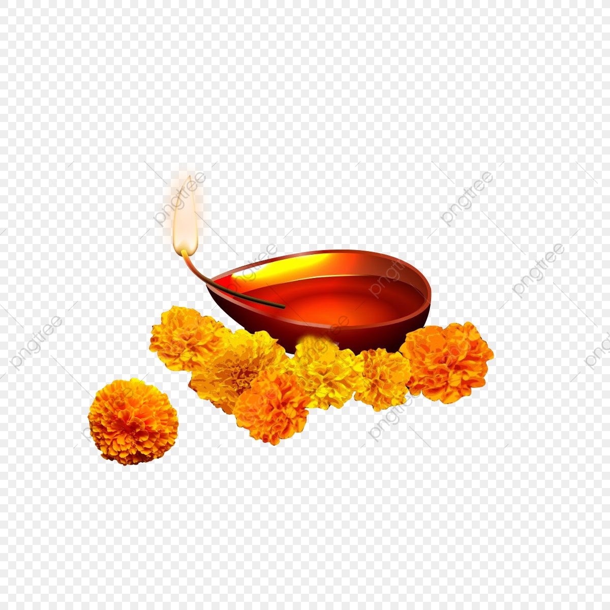 Diwali Diya, Diwali Diya Png, Diya With Merigold PNG Transparent.