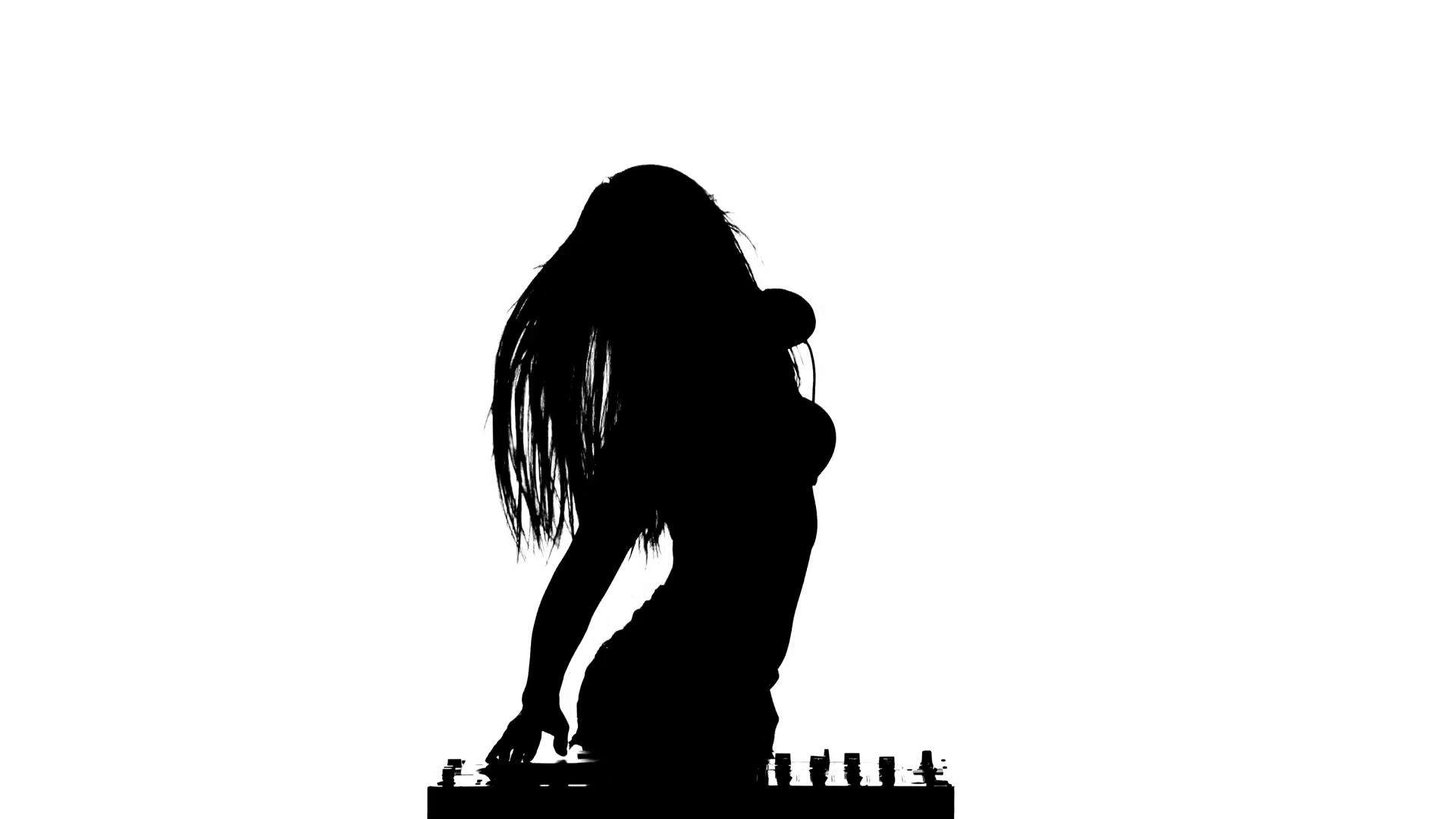 Girl DJ and dancing takes headphones and listening to music. Silhouette  Stock Video Footage.