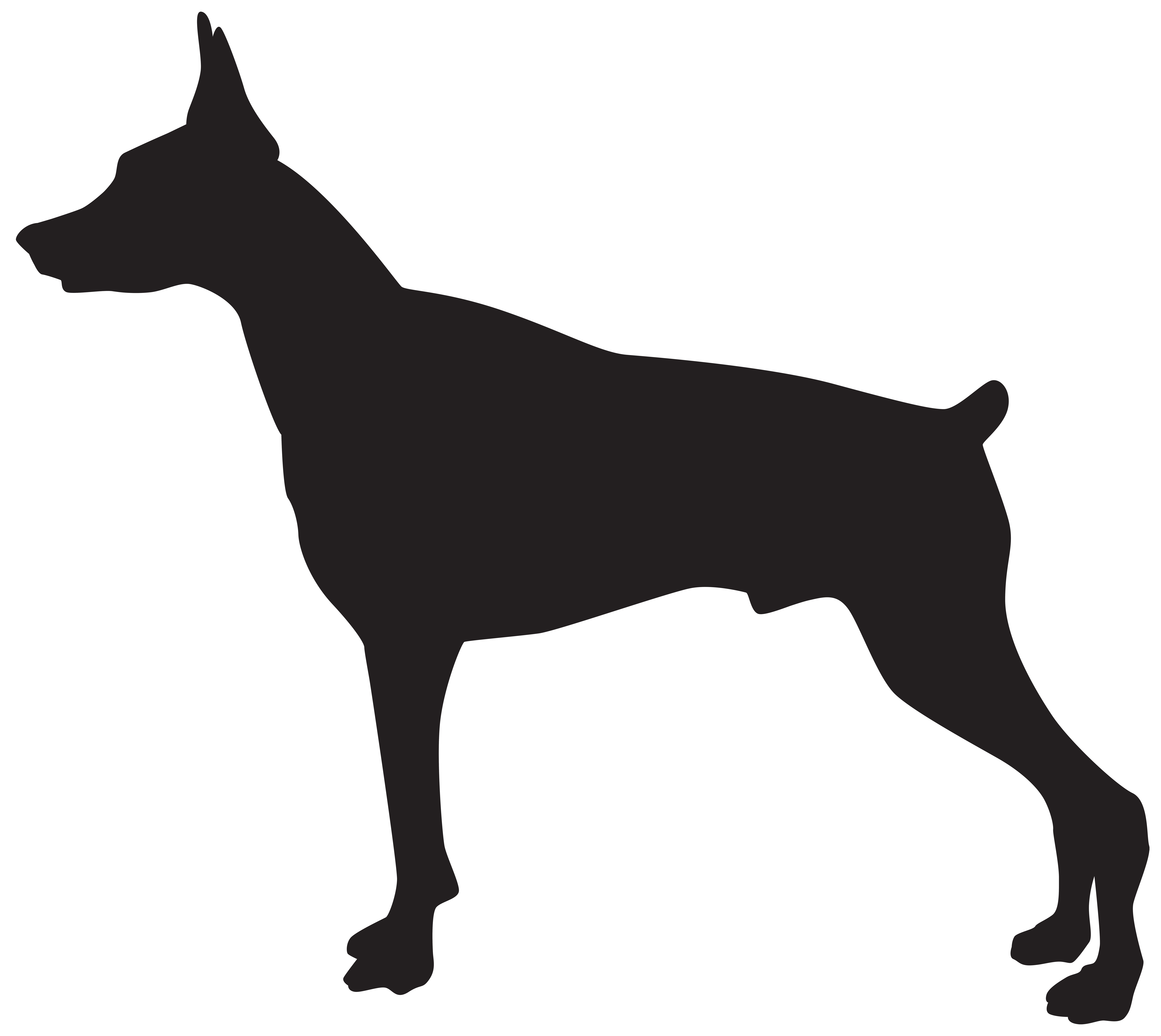 Doberman Dog Silhouette PNG Transparent Clip Art Image.