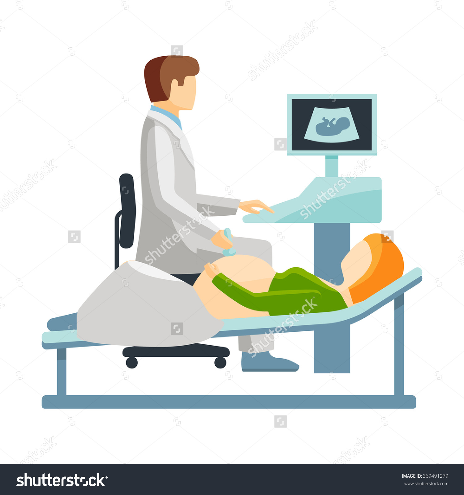 Doctor Holding Ultrasound Pregnant Womanultrasound Examination.