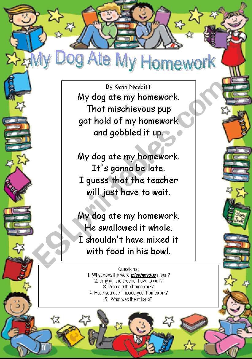 my dog ate my homework full poem