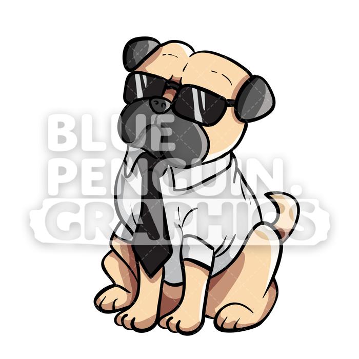 Pug Dog Suit Vector Cartoon Clipart Illustration.