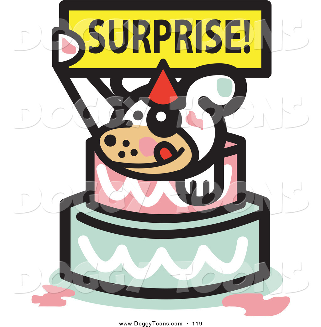 Doggy Clipart of a Cute White Dog Holding a Surprise Sign.