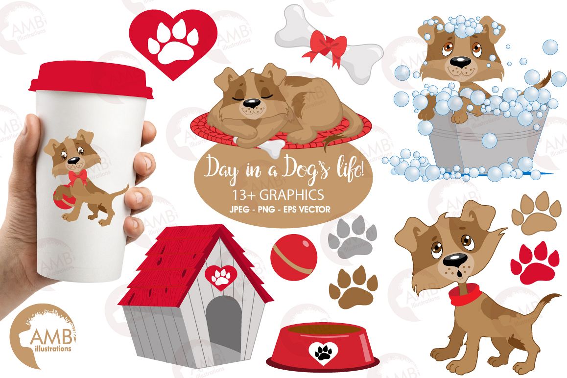 Day in a dogs life clipart, graphics, illustrations AMB.