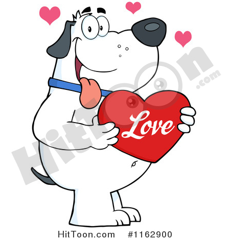 Dog Clipart #1162900: Happy Chubby White Dog Holding a Red Valentine.