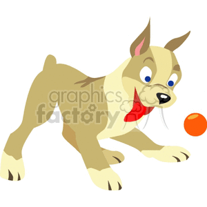 Dog playing with orange ball clipart. Royalty.