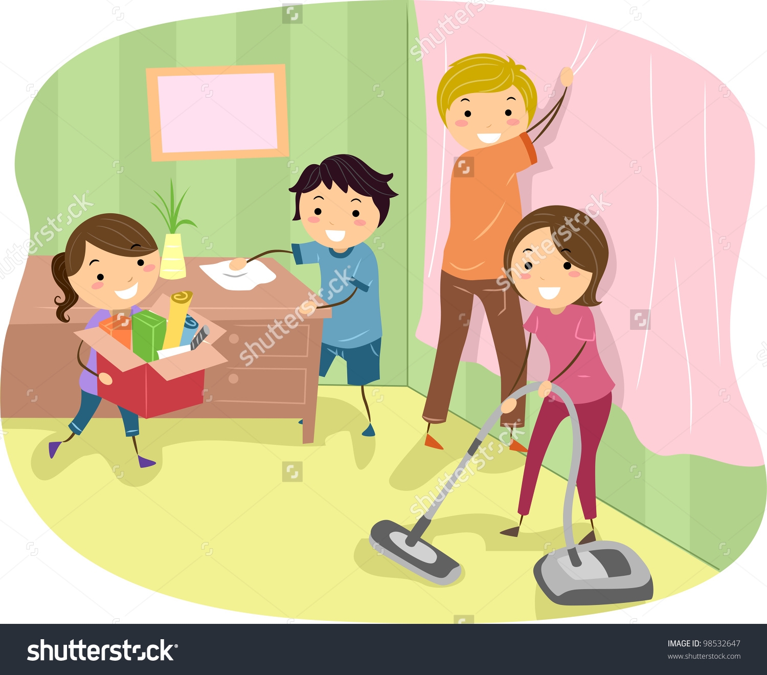 Family Doing Household Chores Clipart.
