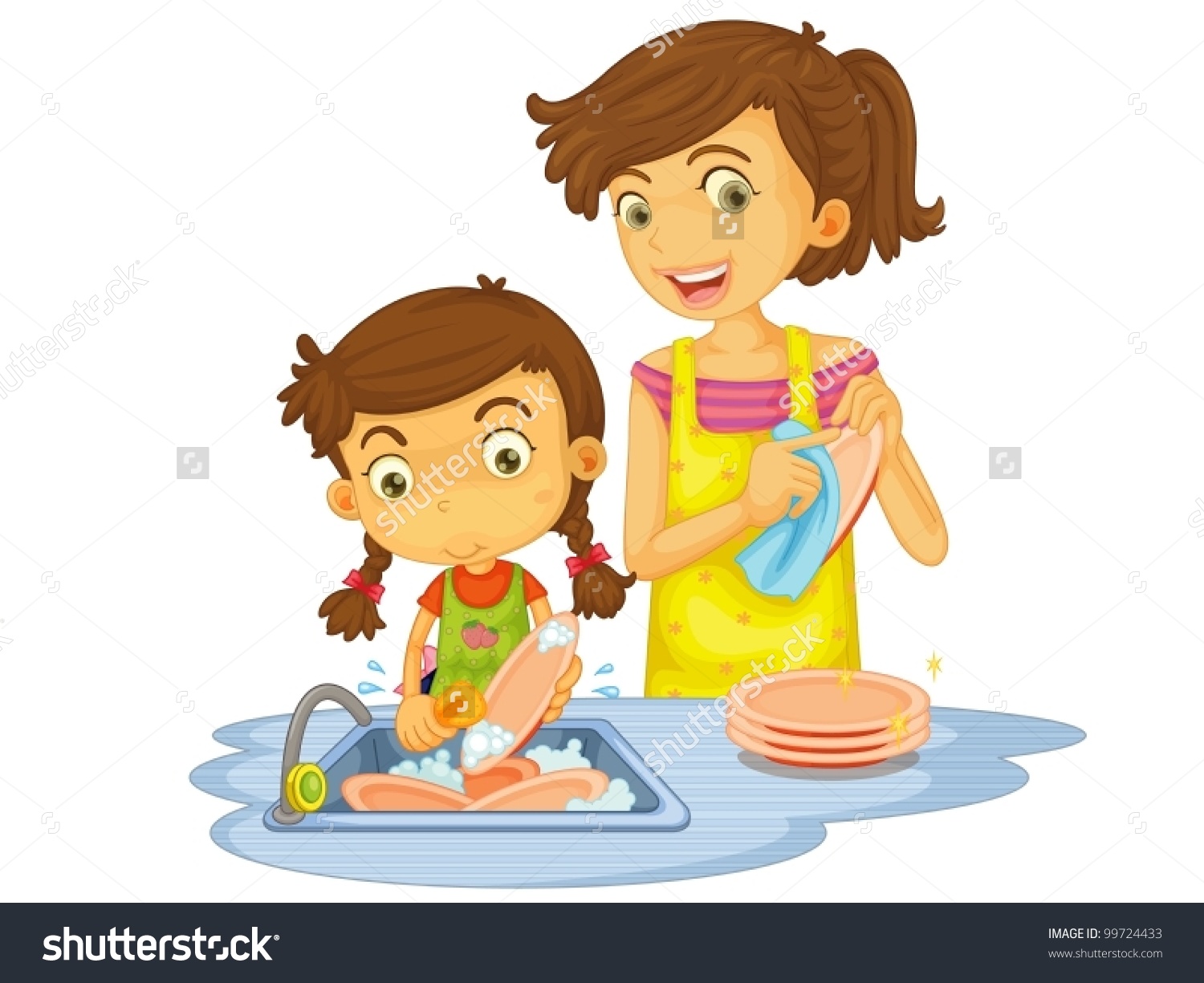Mother Washing Dishes Clipart.
