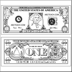 Clip Art: Dollar Bill Outline B&W I abcteach.com.