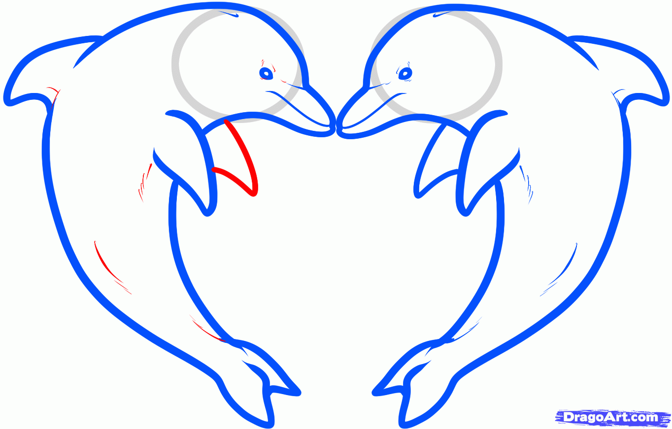 how to draw love dolphins, dolphin heart step 9 in 2019.