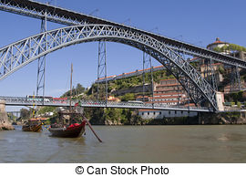 Stock Photography of Porto and Dom Luis I bridge as seen from Vila.