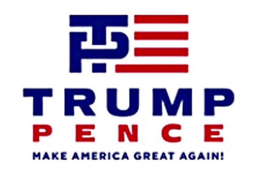 Donald Trump and Mike Pence\'s campaign logo is mocked on.