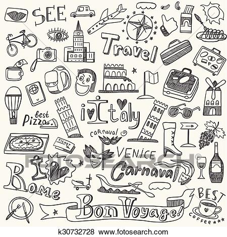 Italy travel doodles Clip Art.