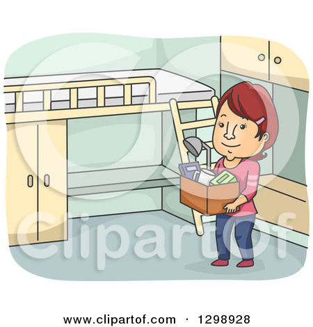 Clipart of a Cartoon Red Haired White Woman Moving into a Dorm.