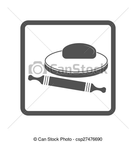 Vector of Vector illustration of dough and rolling pin on a wooden.