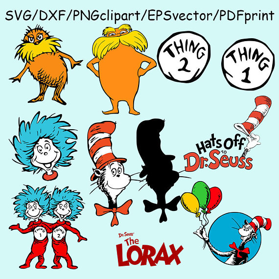 Cat in hat thing one two lorax dr seuss svg dxf clipart.