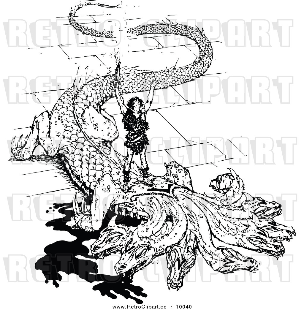 Vector Clipart Of A Retro Black And White Dragon Slayer By Prawny.