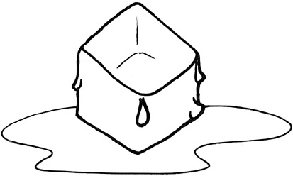 Ice cube melting into water clipart.
