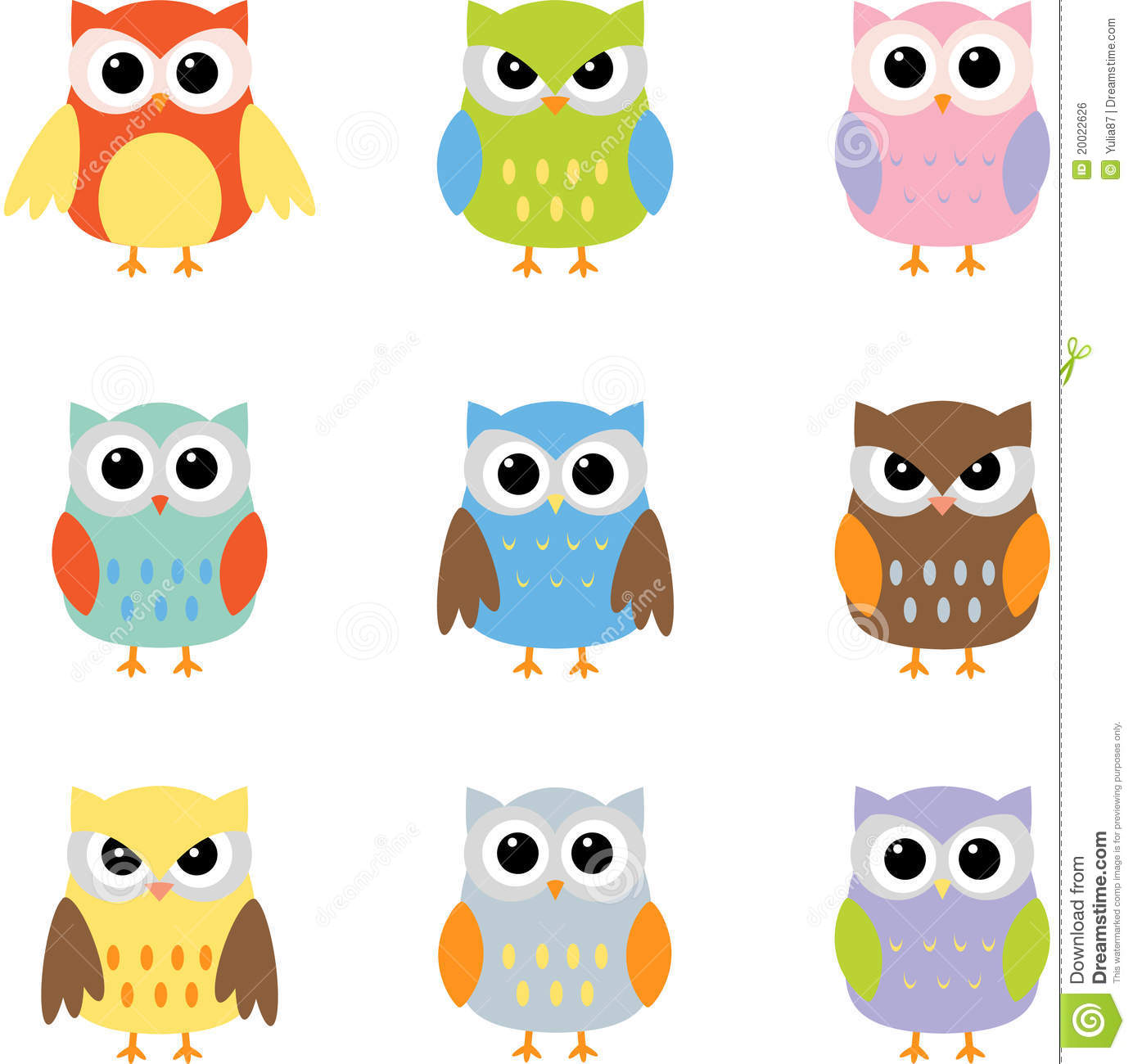 Color Owls Clip Art Royalty Free Stock Image.