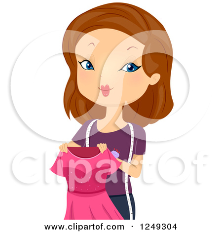 Clipart Beautiful Brunette Seamstress With Measuring Tape And.