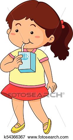 Little girl drinking milk Clip Art.
