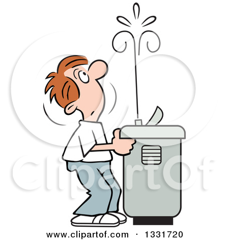 Clipart of a Cartoon Caucasian Man Playing with the Spray of a.
