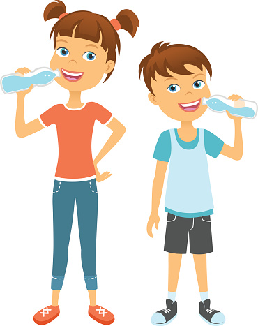 Children drinking water clipart.